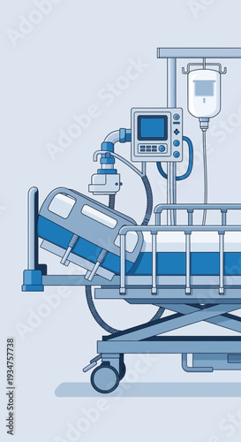 Illustration Of Intensive Care Unit Bed And Medical Equipment For Healthcare Visualization