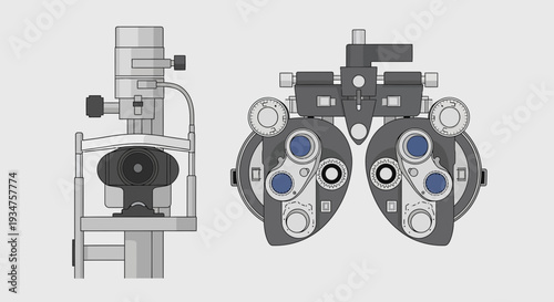 Illustration Of Ophthalmic Tools And Instruments For Eye Examination And Vision Care