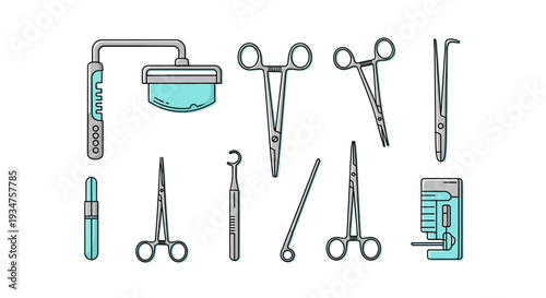 Illustration Of Medical Equipment, Surgical Tools, Healthcare, And Medical Instruments