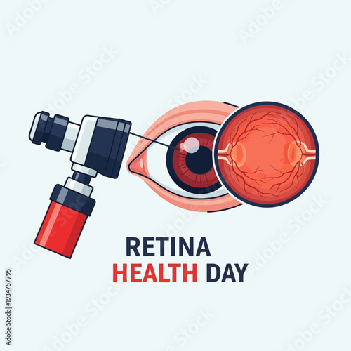 Illustration Of Optic Examination With Ophthalmoscope For Retina Health Day Awareness