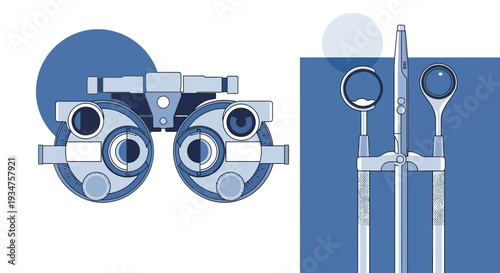 Illustration Of Optometric Instruments Depicting Vision Care And Eye Examination Equipment