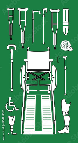Illustration Of Mobility Aids And Accessibility Elements For Healthcare And Support Design