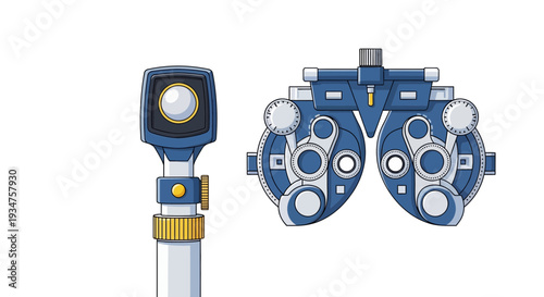Illustration Of Optometric Instruments Depicting Vision Care And Eye Examination Equipment