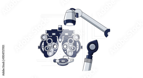 Illustration Of Optometric Instruments Depicting Vision Care And Eye Examination Techniques