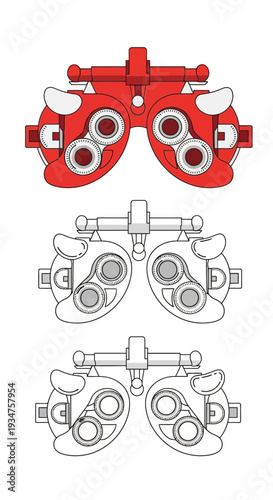 Illustration Of Optometric Phoropter Design In Color And Line Art, High-Quality Vector