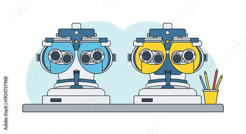 Illustration Of Optometric Instruments With Colored Pencils Demonstrating Vision And Health