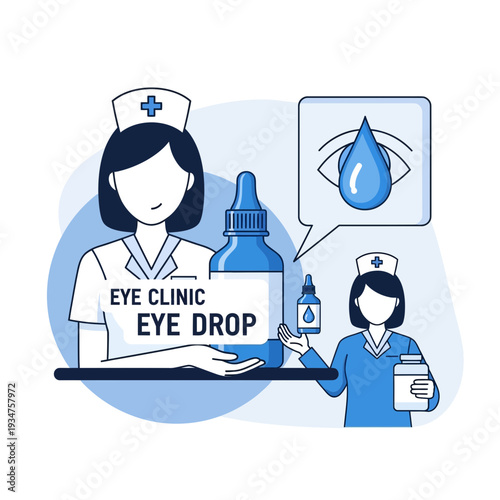 Illustration Of Nurse Administering Eye Drops Illustrating Vision Health And Eye Care