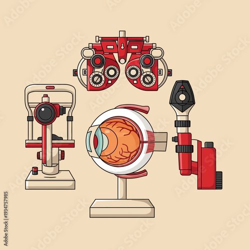 Illustration Of Ocular Examination Instruments Depicting Eye Anatomy And Comprehensive Vision Care
