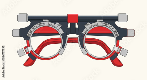 Illustration Of Optometric Trial Frame On A White Background With Red And Gray Tones