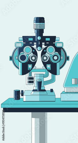 Illustration Of Optometry Equipment Depicting Precise Vision Diagnostic Examination Processes