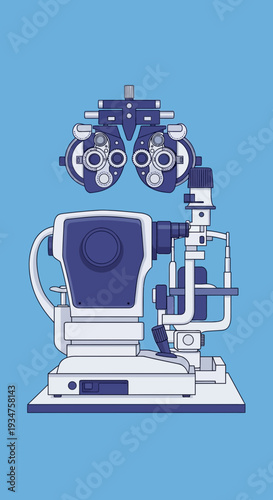 Illustration Of Ophthalmic Equipment: Examining Vision and Eye Health in Clinical Settings