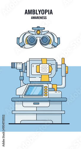 Illustration Of Ophthalmic Equipment: Examining Vision For Amblyopia Treatment And Awareness
