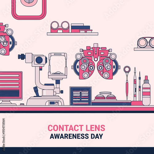 Illustration Of Optometry Equipment For Eye Care And Contact Lens Awareness Promotion