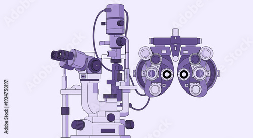 Illustration Of Ophthalmic Equipment: Eye Examination Tools In Diagnostic Clinic