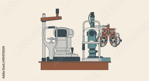 Illustration Of Optometry Equipment For Eye Exams And Vision Testing Procedures