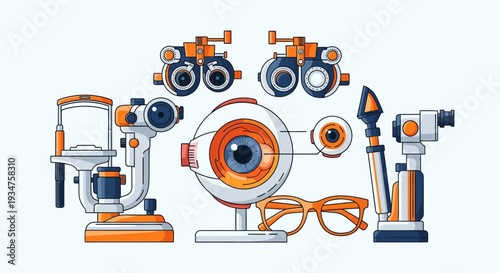 Illustration Of Optometry Equipment For Eye Exams And Vision Testing Procedures