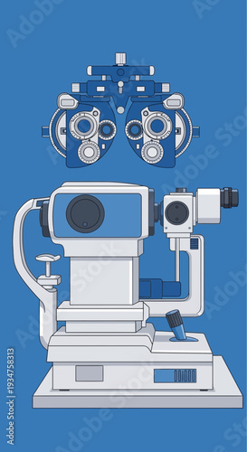 Illustration Of Ophthalmic Examination Equipment Used In Optometry For Eye Health Assessment