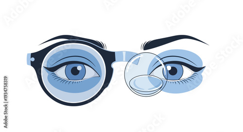 Illustration Of Stylish Blue-Toned Eyes And Contact Lenses Optical Vision Concept