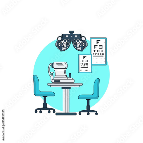 Illustration Of Optometry Equipment For Eye Exams In A Modern Clinic Setting