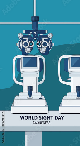 Illustration Of Optometry Equipment For Eye Exams And World Sight Day Awareness Campaign