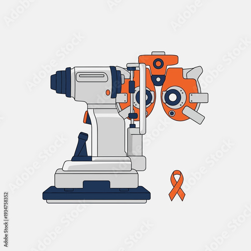 Illustration Of Ophthalmic Instrument And Awareness Ribbon Depicting Eye Care And Health