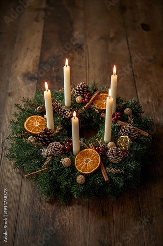 Wallpaper Mural Advent wreath with three lit candles creating warm festive pre Christmas atmosphere Torontodigital.ca