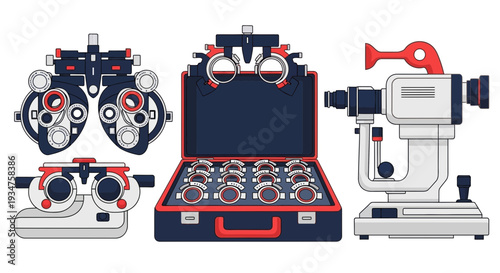 Illustration Of Optometry Equipment For Eyesight Examination And Testing Visual Acuity
