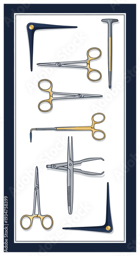 Illustration Of Surgical Instruments: Medical Tools Depicted With Detailed Precision For Healthcare