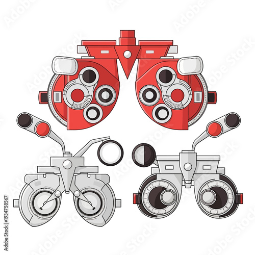 Illustration Of Optometry Tools Depicting Refraction Testing For Vision Correction