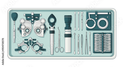 Illustration Of Optometry Tools Displayed Inside A Tray For Eyesight Examination
