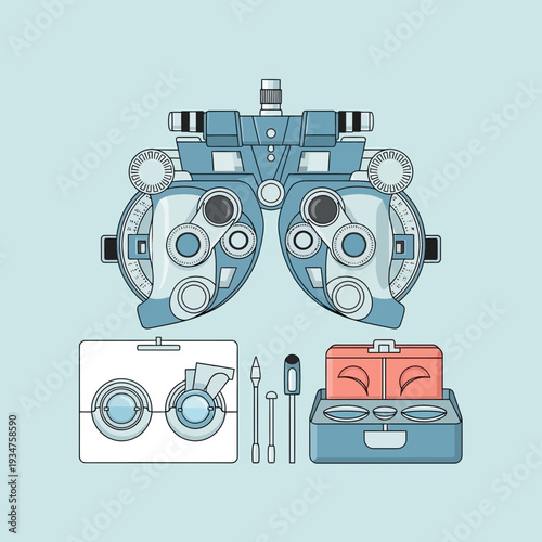 Illustration Of Optometry Tools Displaying A Detailed Examination Instrument For Vision Testing