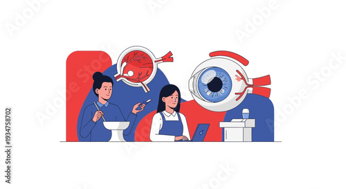 Illustration Of Vision Professionals Analyzing The Eye Structure In Medical Practice