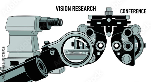 Illustration Of Vision Research and Conference Equipment Focusing on Optometry