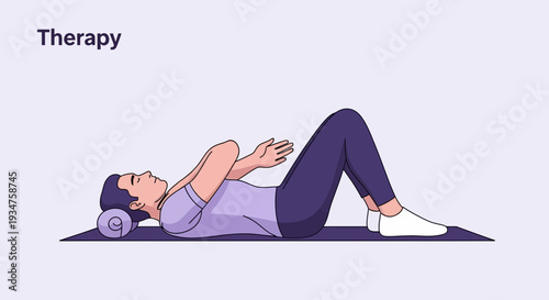Illustration Of Woman Practicing Physical Therapy Lying Down Performing Exercises For Well Being