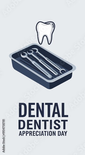 Illustration Representing Dental Tools and a Tooth Celebrating Dental Appreciation Day