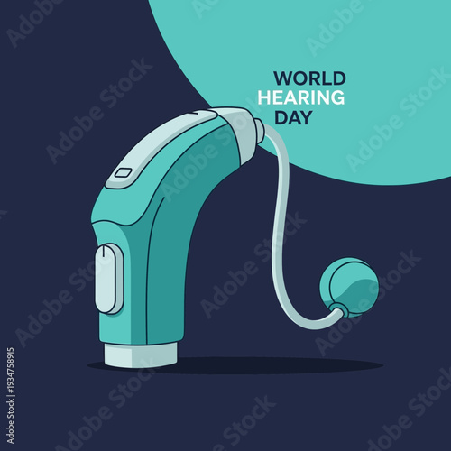 Illustration Representing World Hearing Day Featuring a Hearing Aid Device, Health Awareness