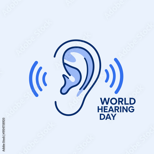 Illustration Representing World Hearing Day With An Ear Symbol And Sound Waves For Awareness