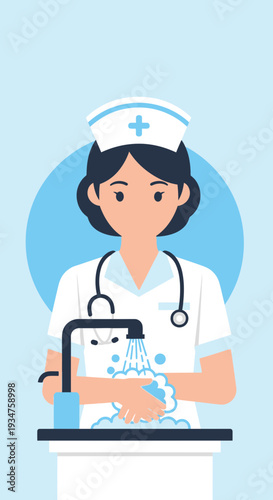 Illustrative Depiction of a Medical Professional Practicing Proper Hand Hygiene in a Clinic Setting