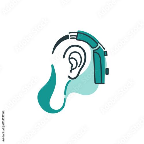 Illustrative Depiction of Hearing Aid Device on Ear for Accessibility and Medical Concepts