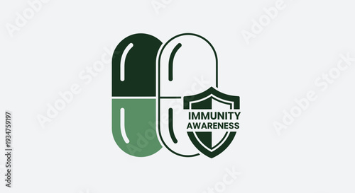 Immunity Awareness: Capsules And Shield Symbolizing Health And Protection Concept