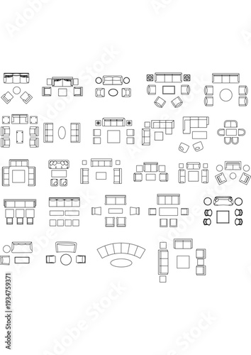 Furniture Outline Top View Icons Set | Thin Line Floor Plan Symbols for Interior and Architectural Design Cad drawing 