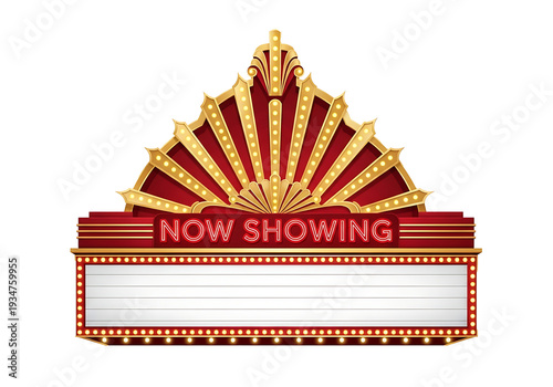 Movie theater marquee sign isolated on transparent background