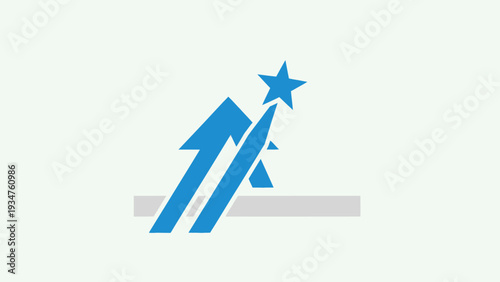 Abstract blue arrow and star graphic symbolizing upward movement and success.