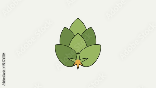 Simple illustration of a green hop cone with a yellow center.