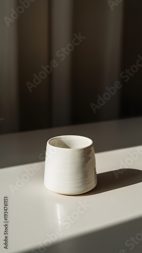 small white ceramic cup on white table top