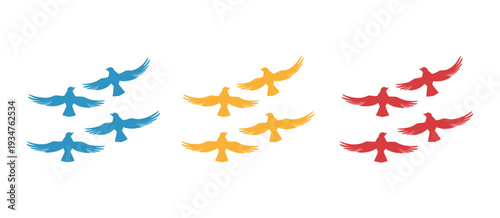 Flock of Birds in Three Colors Flying migration freedom