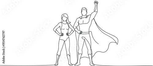 Superhero couple standing strong woman