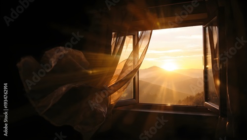 Open Window to a Golden Mountain Sunrise