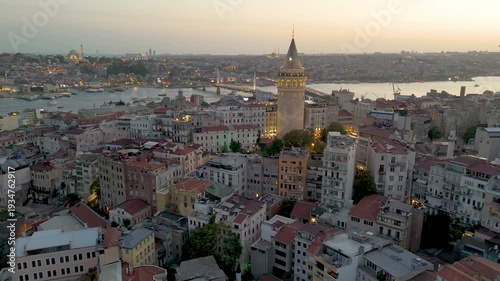 Wallpaper Mural Cinematic aerial shot of Galata Tower at sunset in Istanbul, Turkey Torontodigital.ca
