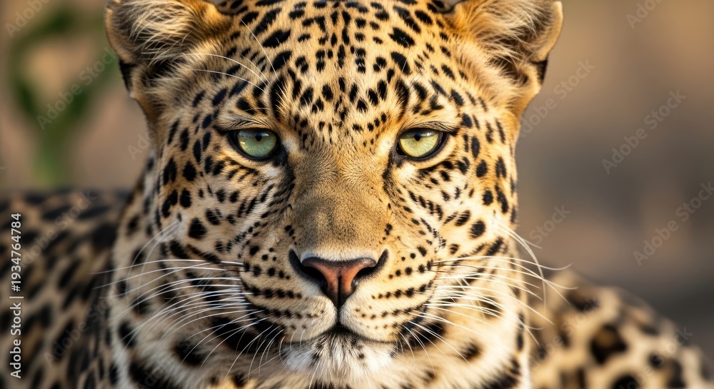 Obraz premium Close-up portrait of a magnificent leopard with piercing green eyes